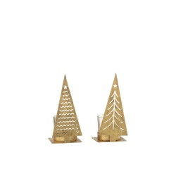 Conjunto de 2 portavelas navideños de metal dorado de 15x6.5x6 cm