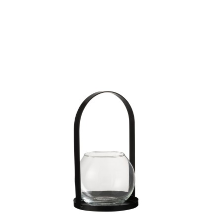 Photophore en verre avec un demi cercle en métal noir