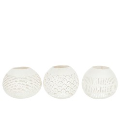 Conjunto de 3 portavelas de coco de madera blanca de 42x15.5x12.5 cm