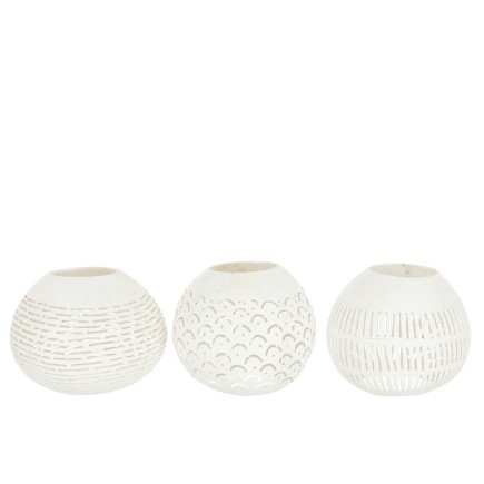 Conjunto de 3 portavelas de coco de madera blanca de 42x15.5x12.5 cm