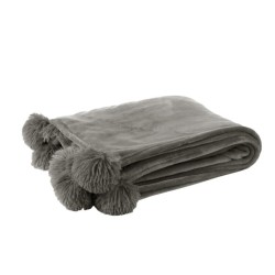 Plaid avec pompons en polyester gris 176x128cm