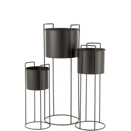 Lot de 3 cache-pots sur pied noir en métal 28x28x80 cm
