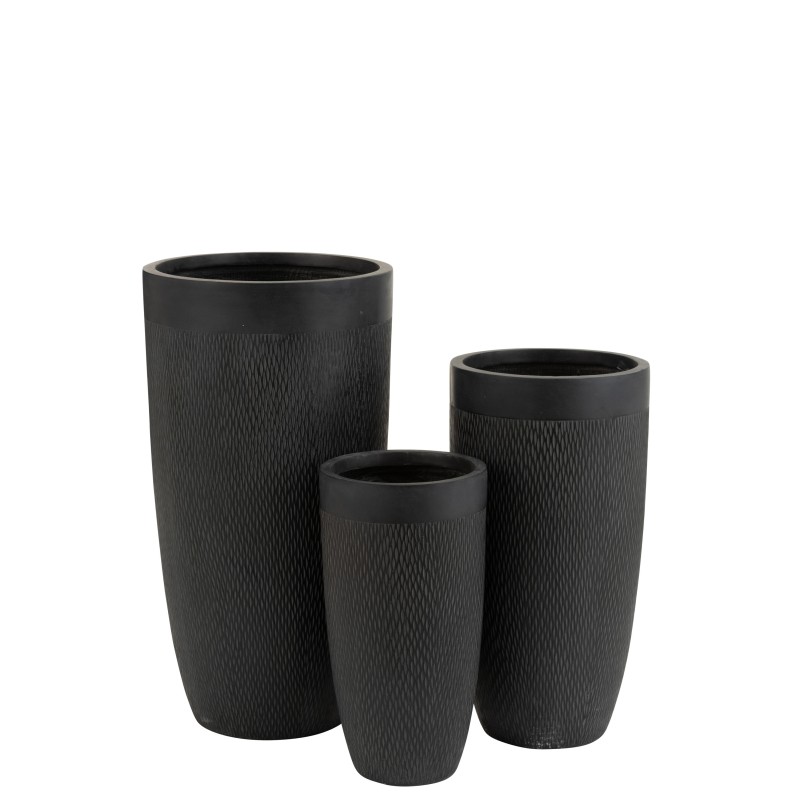 SET 3 VASES RONDS HAUTS ARGILE NOIR