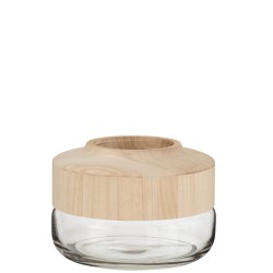 Vase rond en bois et verre H18cm