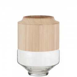 Vase en bois clair et verre H31cm