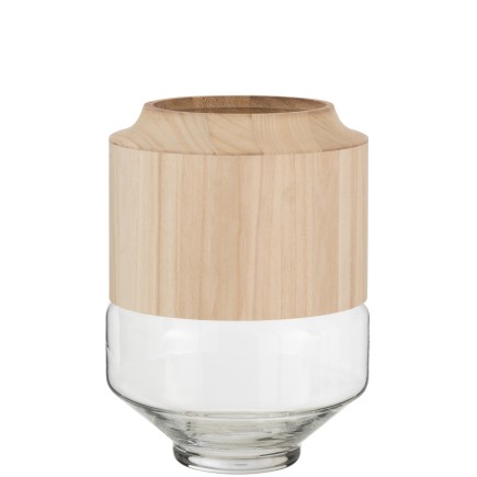 Vase en bois clair et verre H31cm