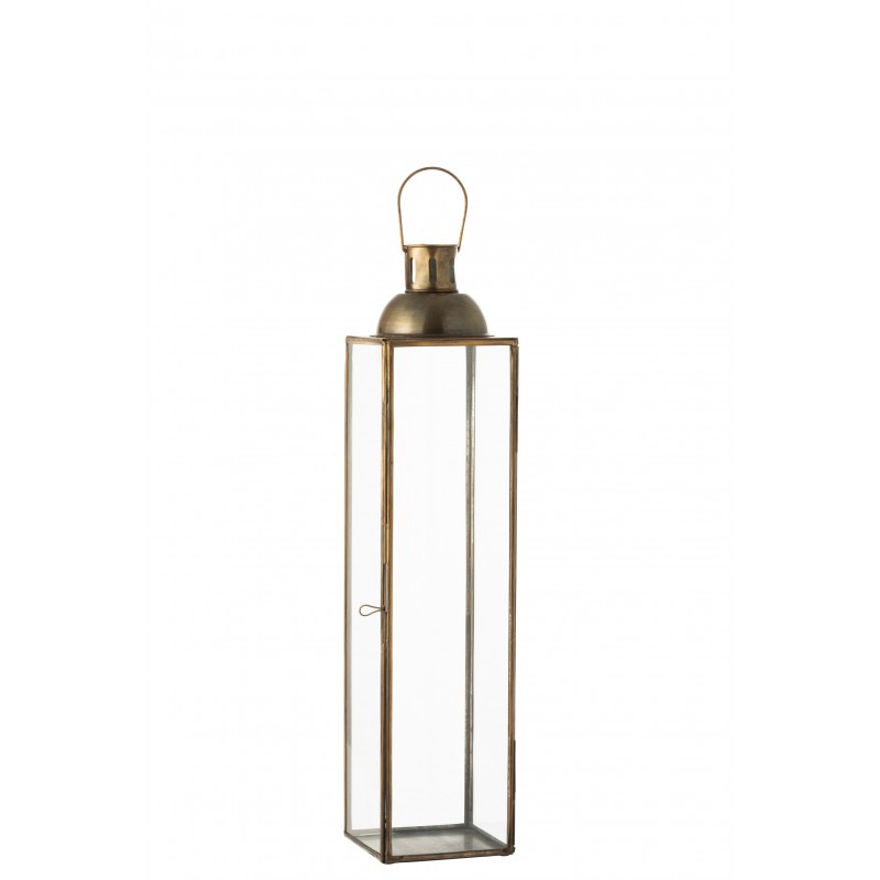 Lanterne carrée antique en verre et métal de couleur bronze