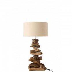 Lampe avec abat jour et pied morceau de bois en bois naturel 33x34x64 cm