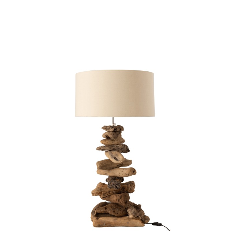 Candeeiro com abajur e base em madeira natural 33x34x64 cm Candeeiro com abajur e base em madeira natural 33x34x64 cm