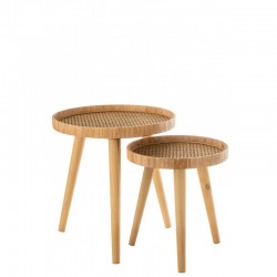 Conjunto de 2 mesas con bandejas de madera natural de 51x51x55 cm