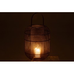 Farol cilíndrico de metal negro 28x28x51 cm
