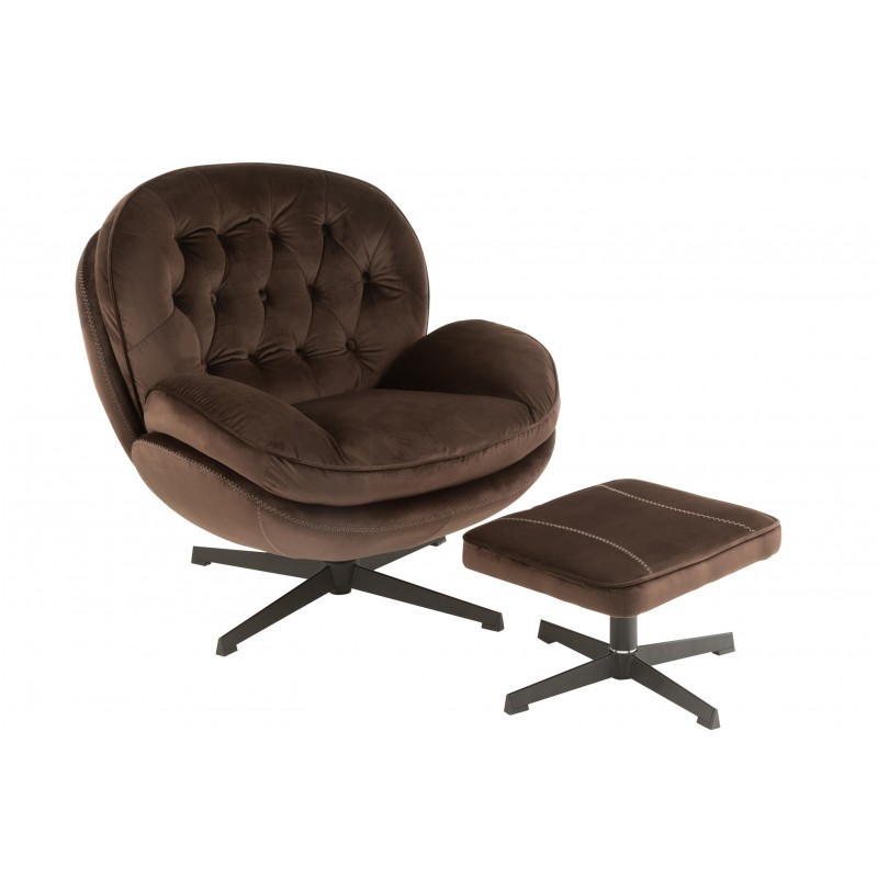 Chaise relax avec repose pied en métal marron 83x88x84 cm