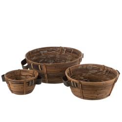 Lot de 3 paniers en rotin avec hanse en bois marron 43x49x18 cm