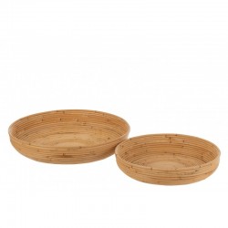 Lote de 2 platos de ratán de madera natural de 50x50x10 cm