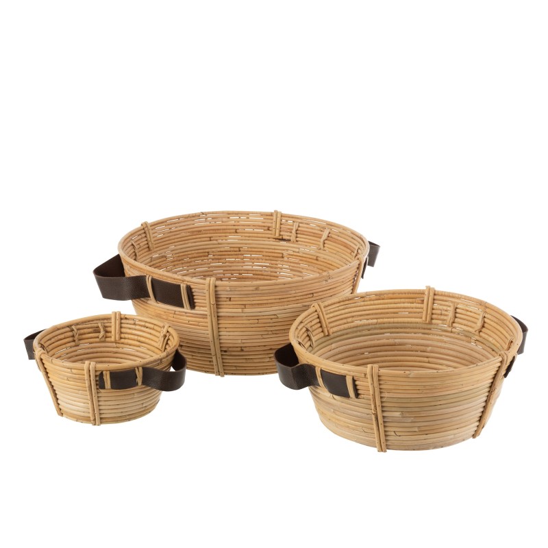 Lot de 3 plat rotin en bois naturel 44x44x20 cm