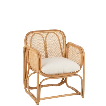 Silla de mimbre con cojín de madera natural 65x63x65 cm