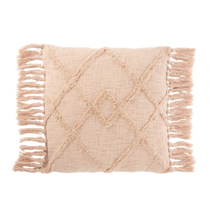 Cuscino rettangolare con pompons in cotone poliestere rosa 70x52cm
