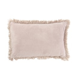 Coussin rectangulaire à franges en coton gris rose 60x40cm