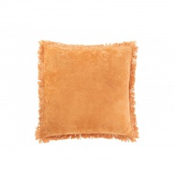 Coussin carré avec franges en coton orange 50x50cm