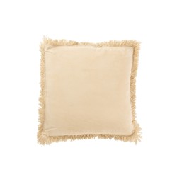 Coussin carré avec franges en coton beige 50x50cm