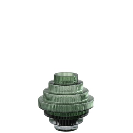 Vase rond à étage en verre vert 15x15x16 cm