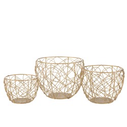 Set de 3 cestas de metal dorado de 22.5x22.5x16 cm