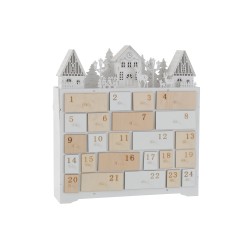 Calendario de Adviento con luces LED de madera beige de 37x40cm