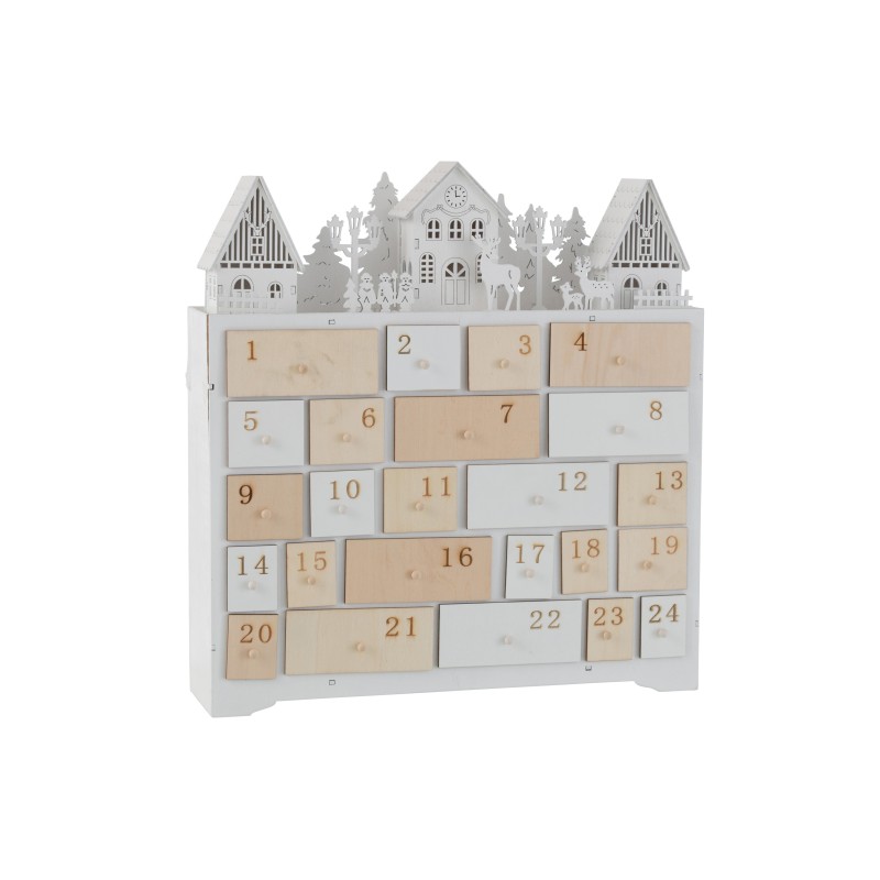 Calendario de Adviento con luces LED de madera beige de 37x40cm