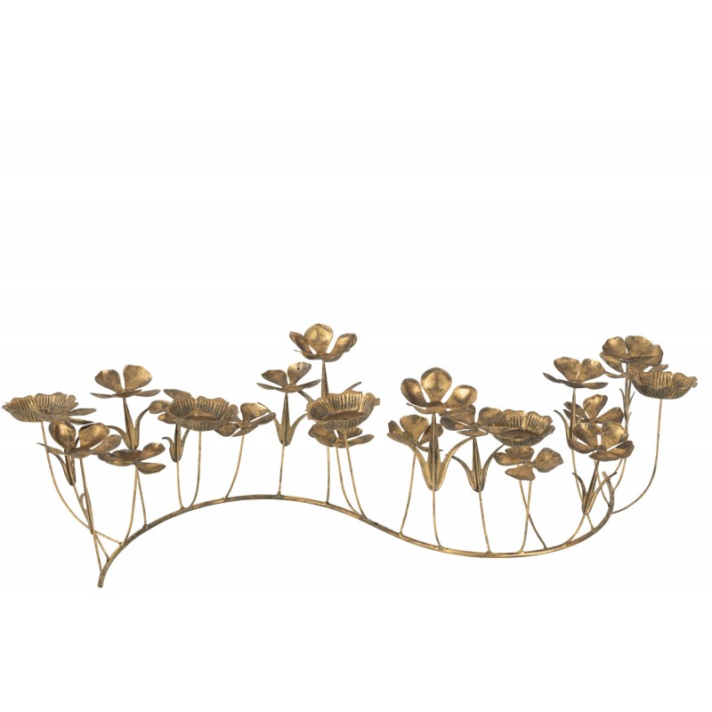 Photophore florale en métal or 75x24x18 cm