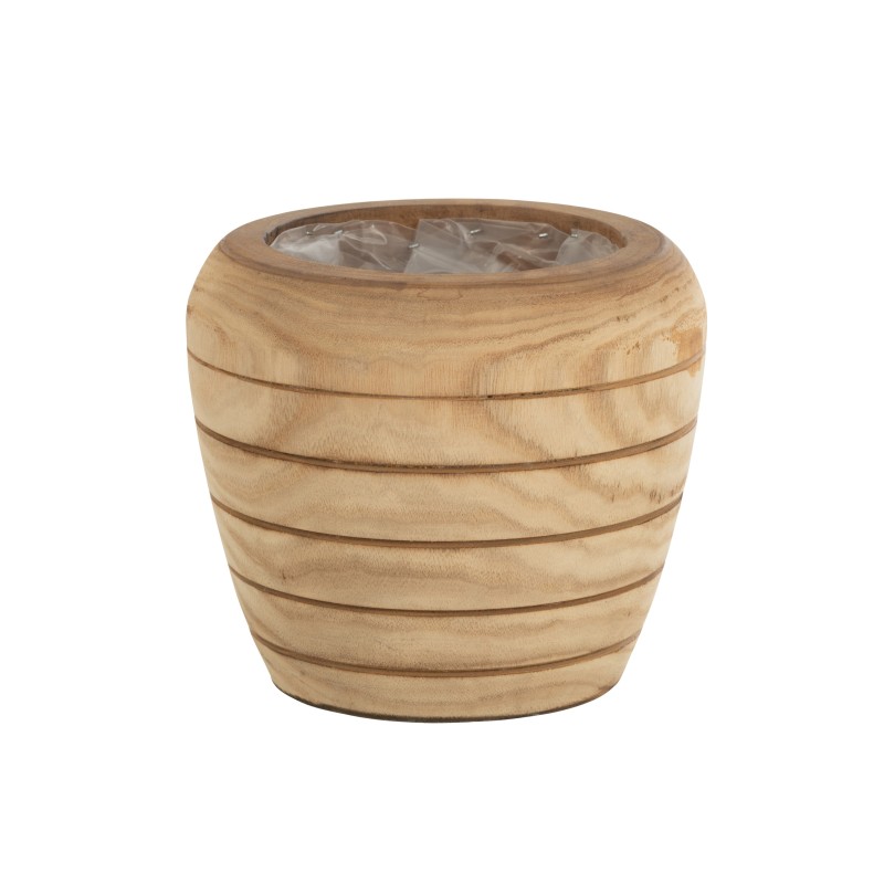 Cache-pot en bois naturel avec rayures
