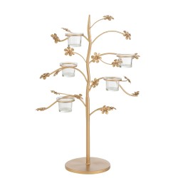 Candelabro de mesa con 5 velas de metal dorado de 36x16x54cm