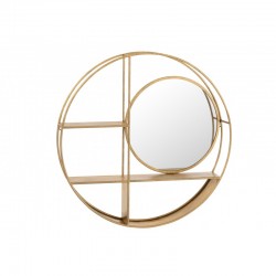 Étagère ronde avec miroir en métal doré H72cm