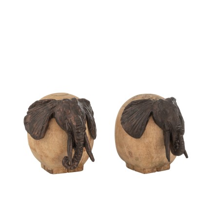 Set de 2 têtes d’éléphants en bois Bronze 18x16x17 cm
