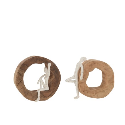 Lot de 2 figurines avec rond en bois de manguier naturel 23x7x22cm