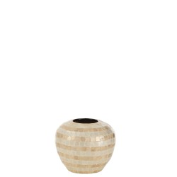 Vase boule en bois beige 26.5x26.5x21.5 cm