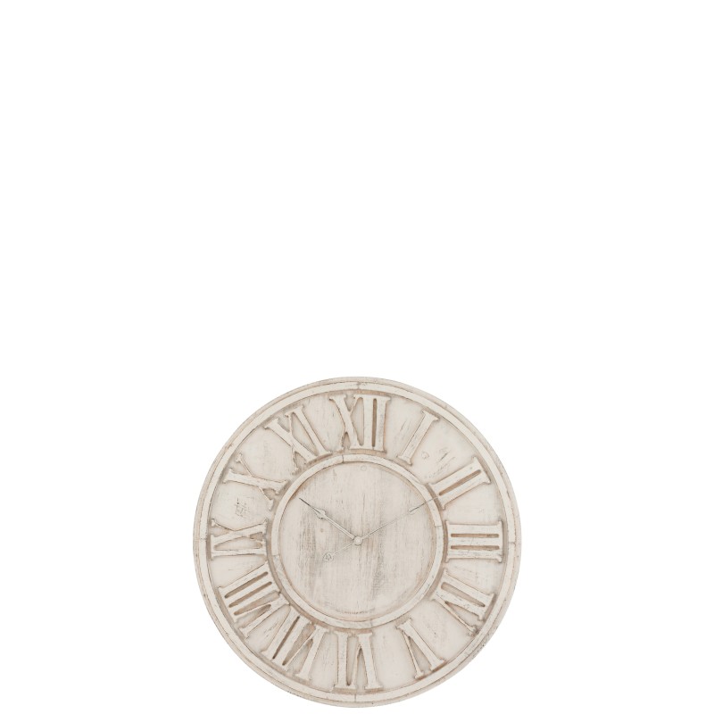 Horloge chiffres romains en bois blanc 58x5x58 cm