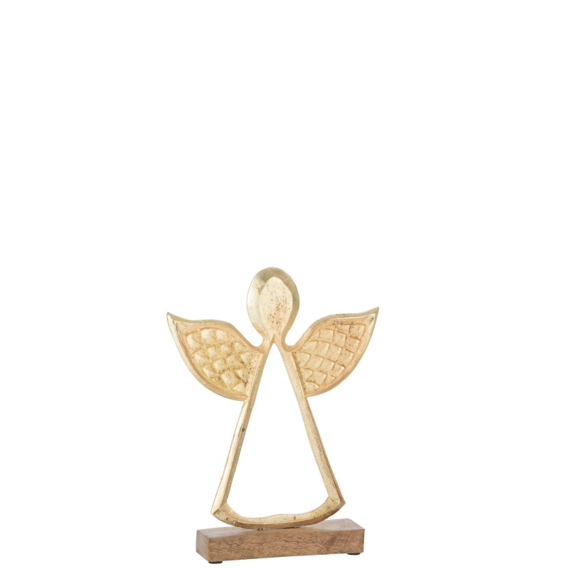 Ange en aluminium doré sur socle en bois