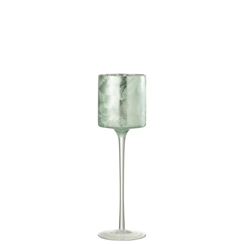 Photophore sur pied motif arbres en verre argent et vert 9x9x30cm Photophore sur pied motif arbres en verre argent et vert 9x9x30cm