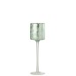 Photophore sur pied motif arbres en verre argent et vert 9x9x30cm Photophore sur pied motif arbres en verre argent et vert 9x9x30cm