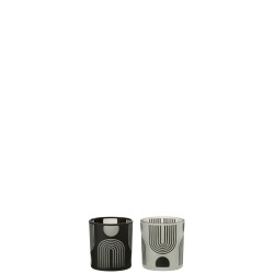 Lot de 2 photophores nordique en verre noir et blanc 7x7x8cm