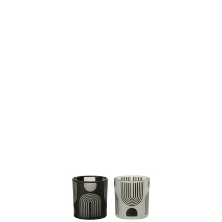 Lot de 2 photophores nordique en verre noir et blanc 7x7x8cm