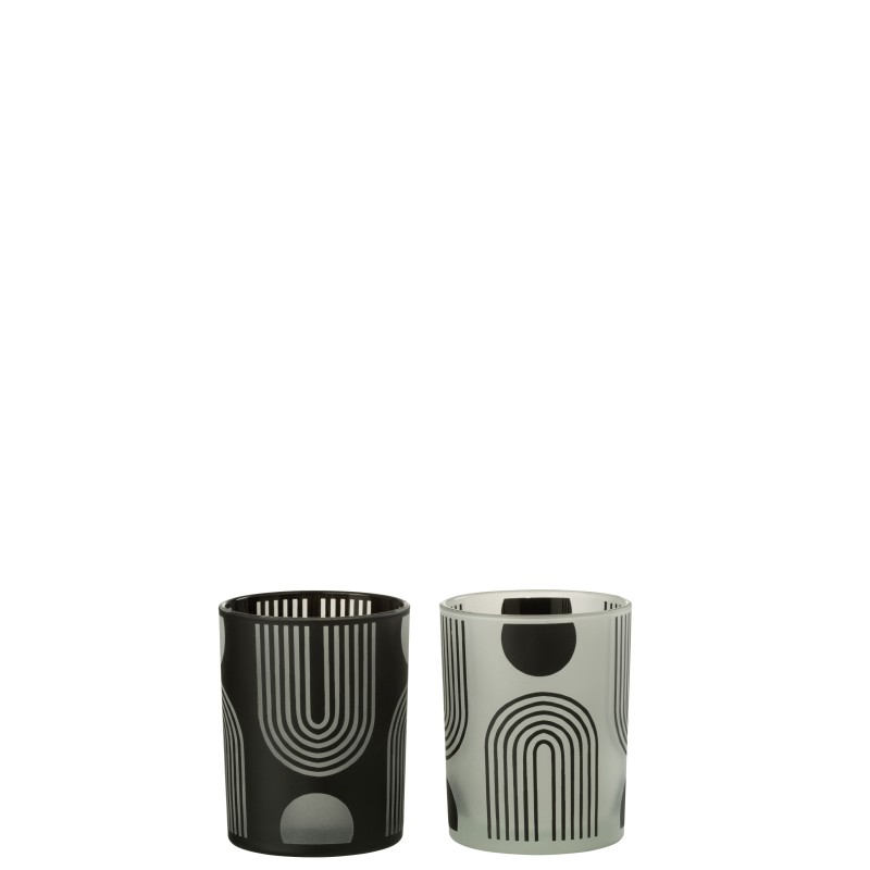 Lot de 2 photophores nordique en verre noir et blanc 10x10x12.5cm Lot de 2 photophores nordique en verre noir et blanc 10x10x12.5cm