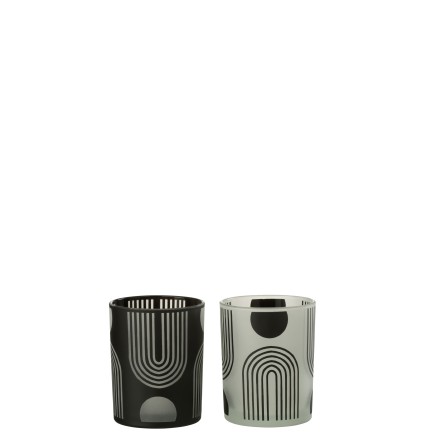 Lot de 2 photophores nordique en verre noir et blanc 10x10x12.5cm