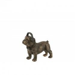 Bulldog con casco de resina bronce 20x9x17 cm
