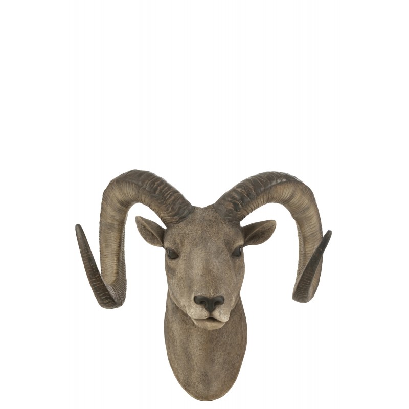 Tête de chèvre suspendue en résine marron 28x48x22 cm
