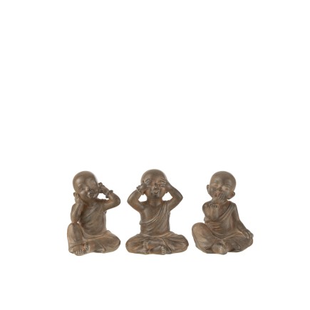Set de 3 moines en résine marron 14.5x12x19 cm