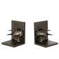 Set de 2 serre-livres avion en poly bronze et noir 13x14x18cm