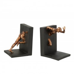 Set de 2 serre-livres athlète en poly bronze et noir 28x13x19cm