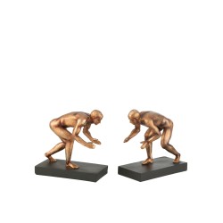 Set de 2 sujetalibros deportivos en poli bronce y negro 28x13x19cm