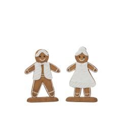 Conjunto de 2 figuras de pan de jengibre de resina marrón y blanco 9.5x3.5x15.5 cm
